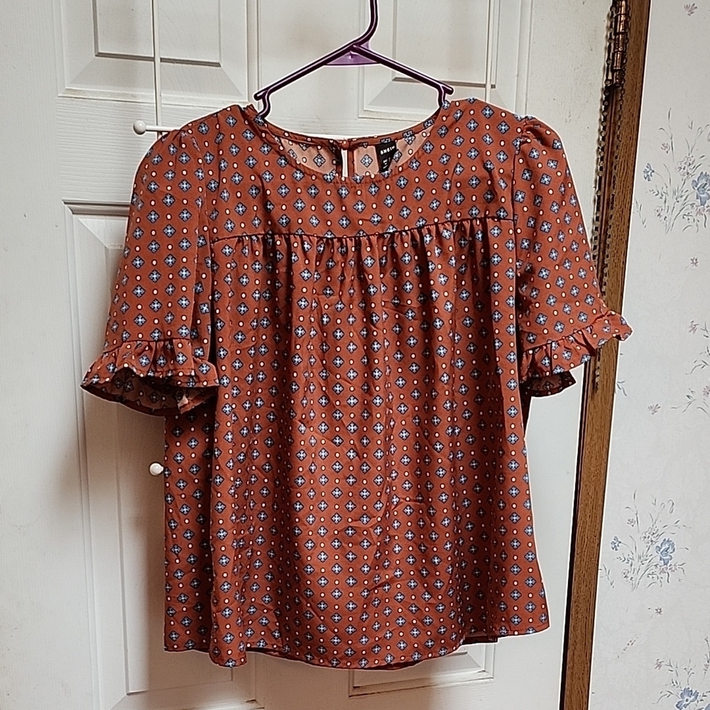 SHEIN Orange Flutter Sleeve Blouse with Ruffled Boxy Style